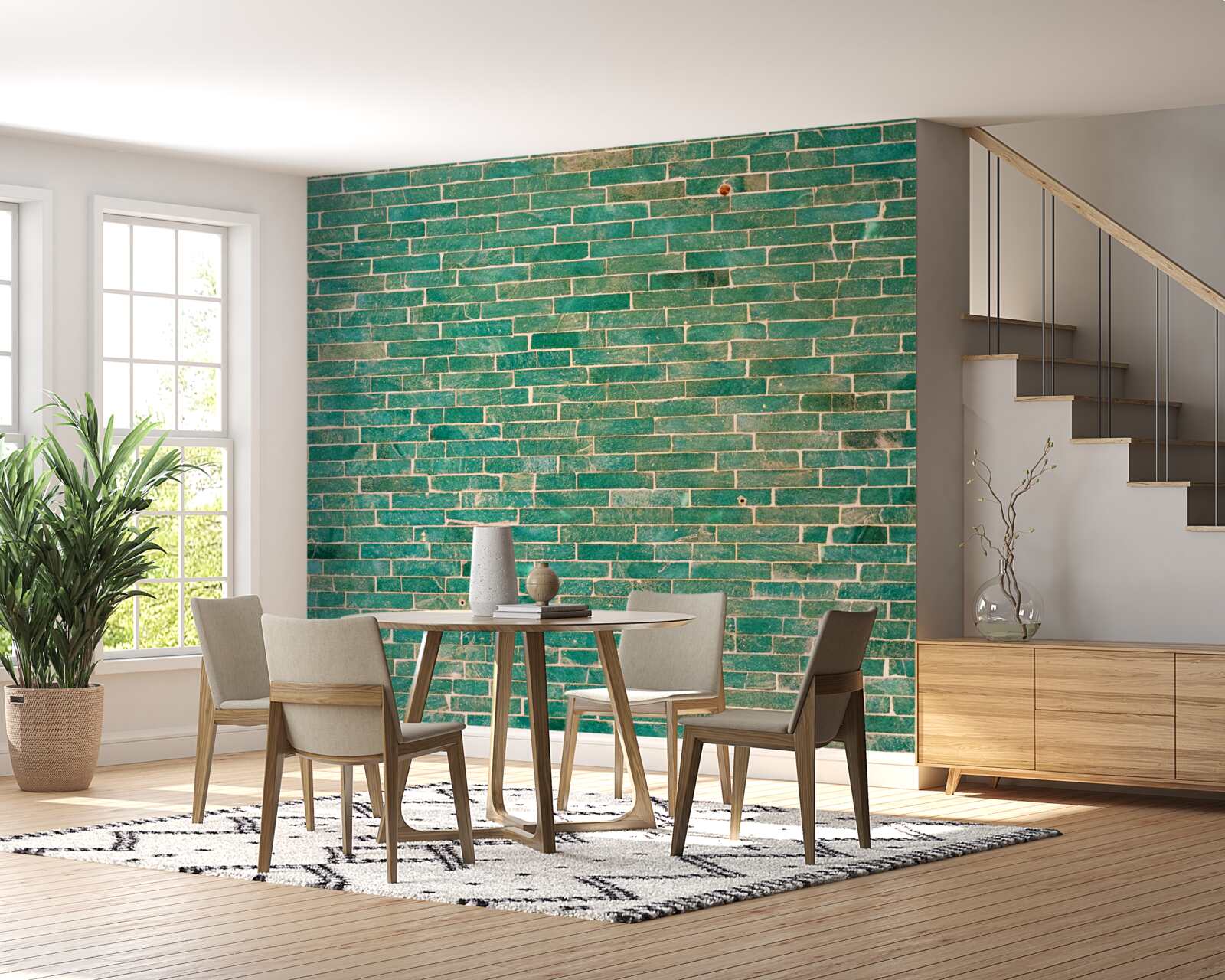 Fototapeta Tehlová stena natretá zelenou farbou