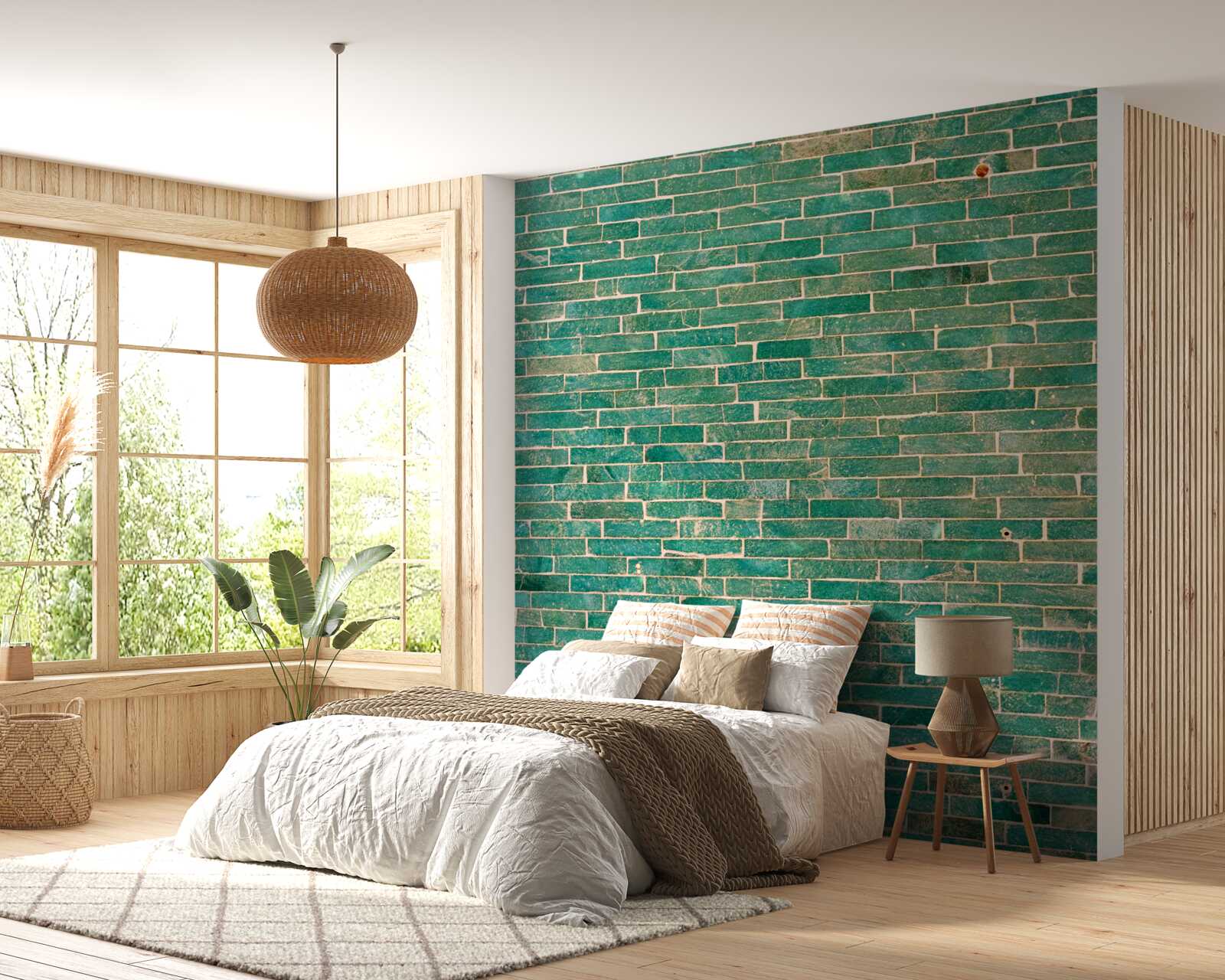 Fototapeta Tehlová stena natretá zelenou farbou