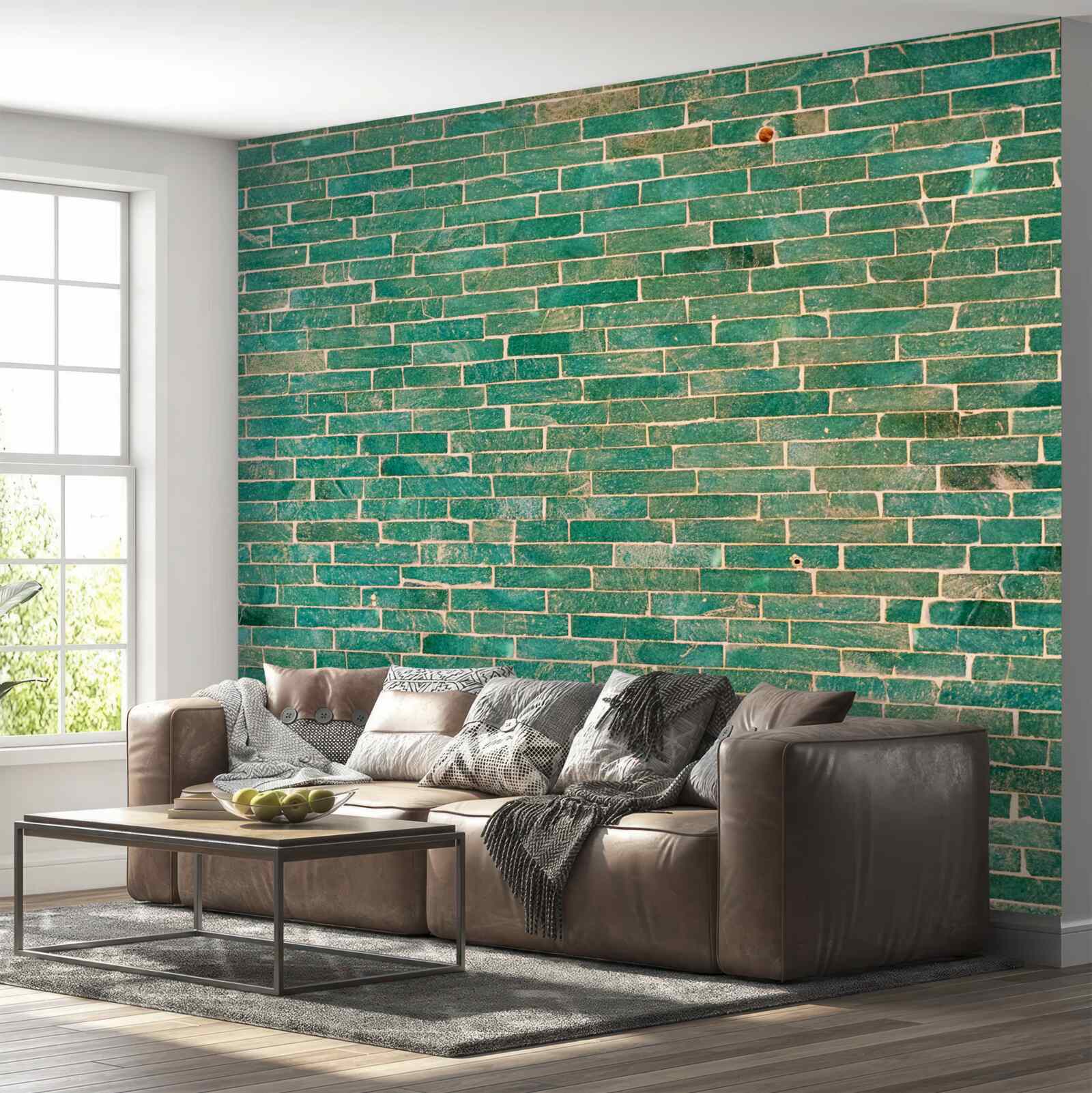 Fototapeta Tehlová stena natretá zelenou farbou