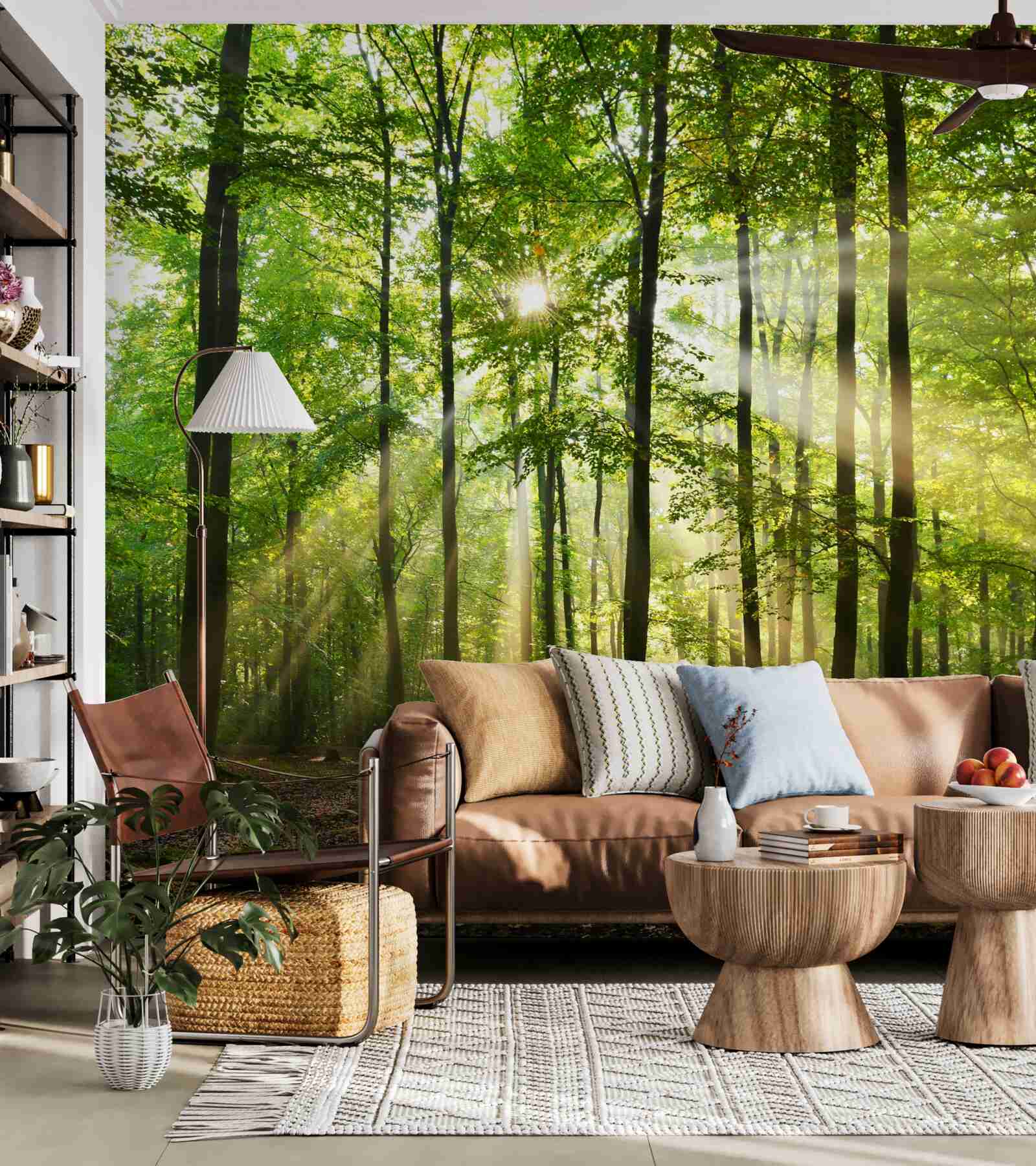 Fototapeta slnečné lúče prenikajú cez usporiadaný zelený les