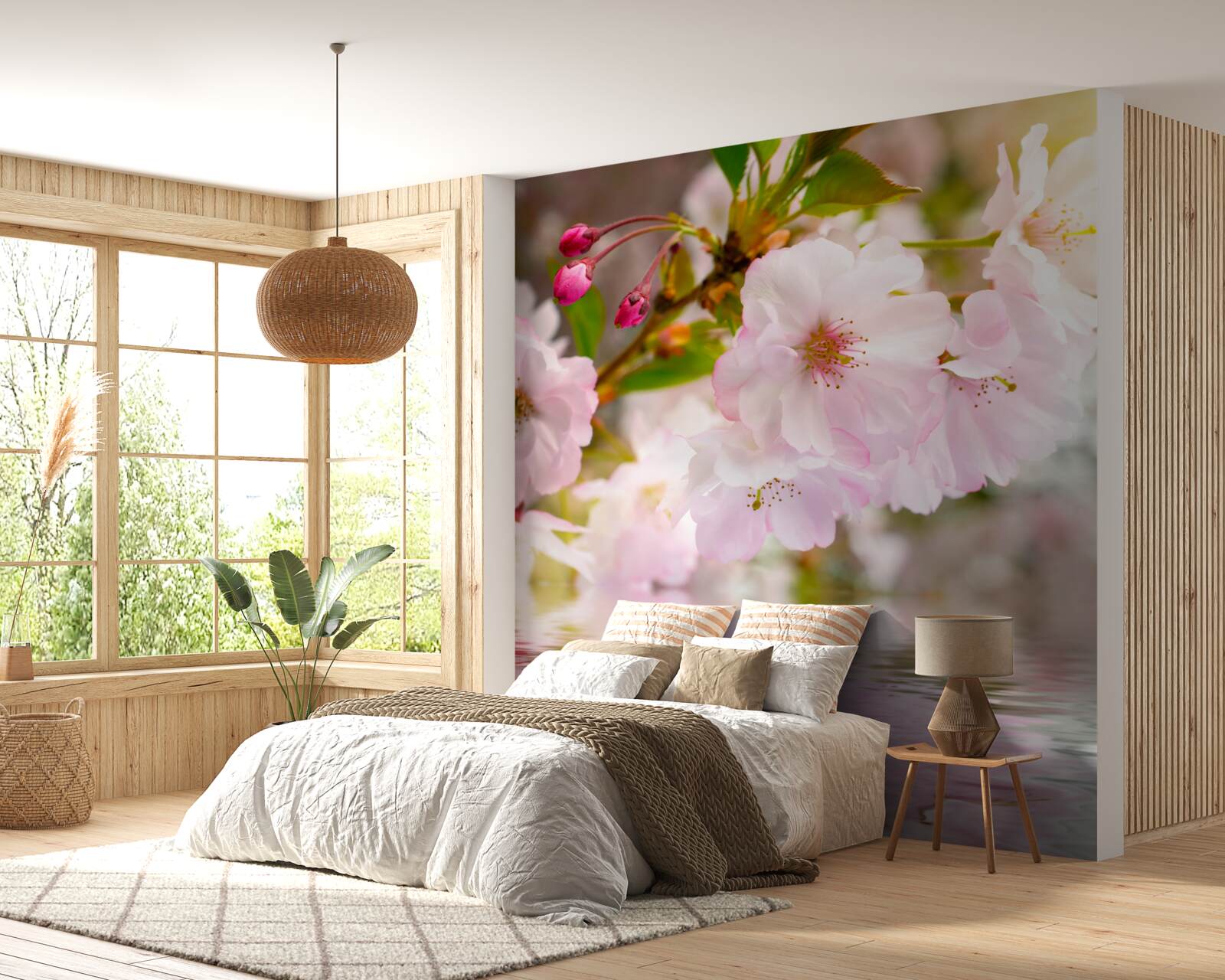 Fototapeta Nad vodou visia konáre čerešní s ružovými kvetmi