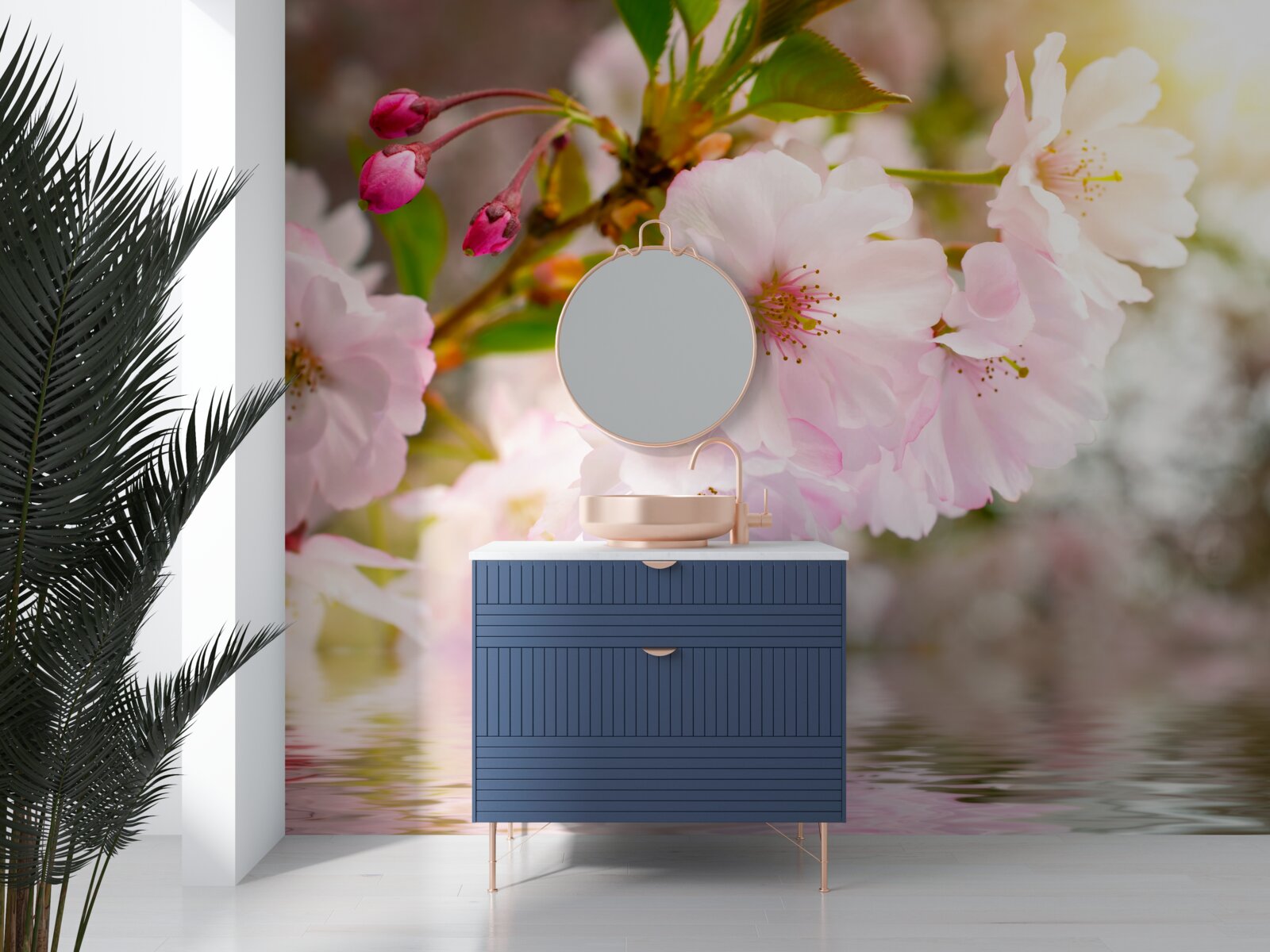 Fototapeta Nad vodou visia konáre čerešní s ružovými kvetmi