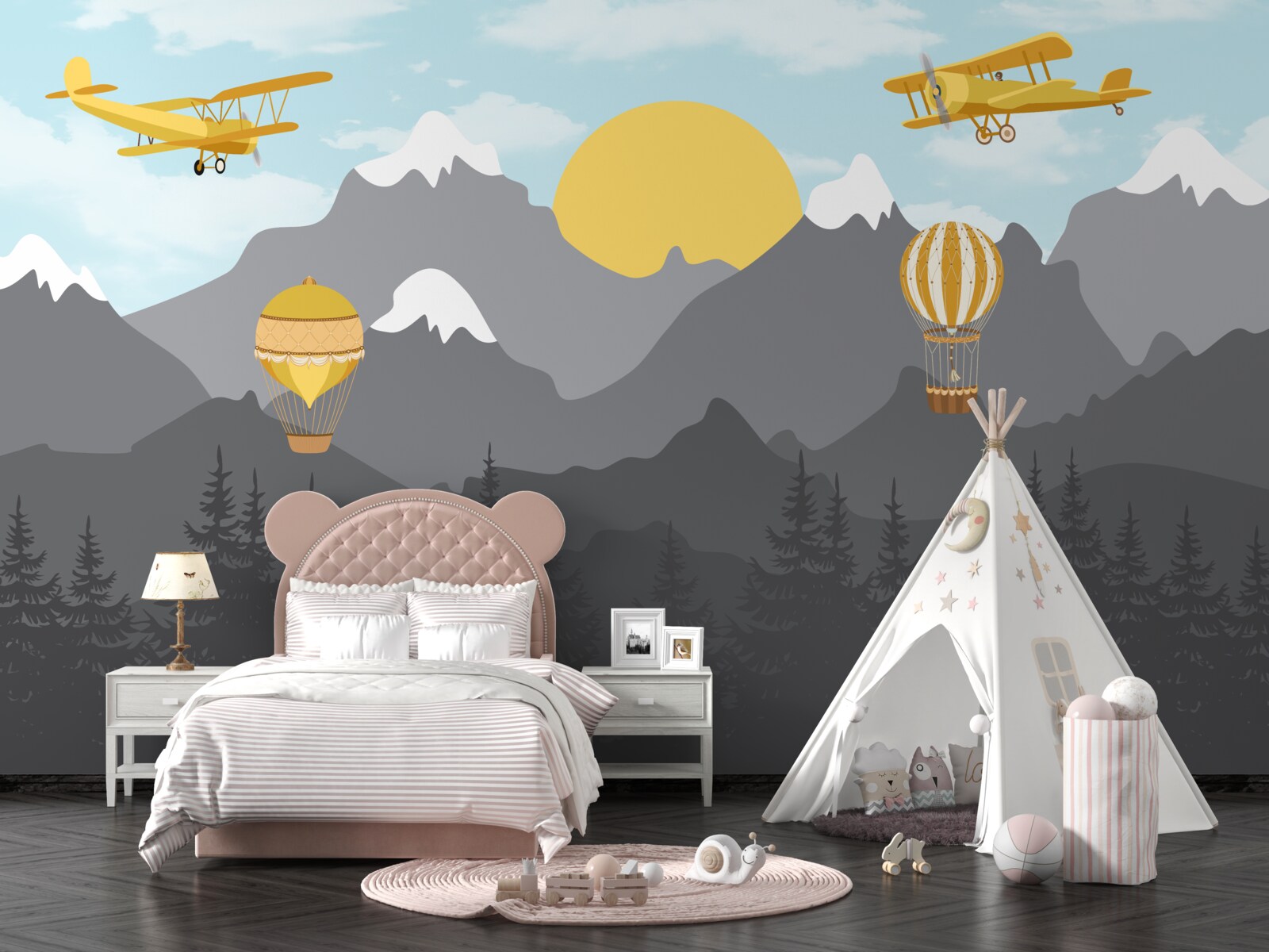 Fototapeta letieť medzi vrcholmi za úsvitu