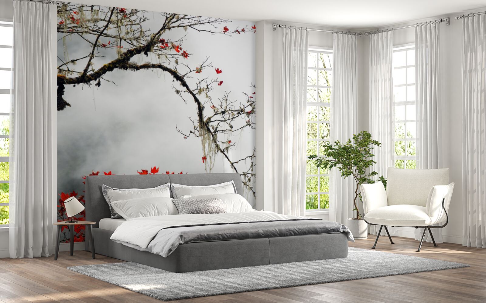 Fototapeta vetva s listami v jesennej hmle