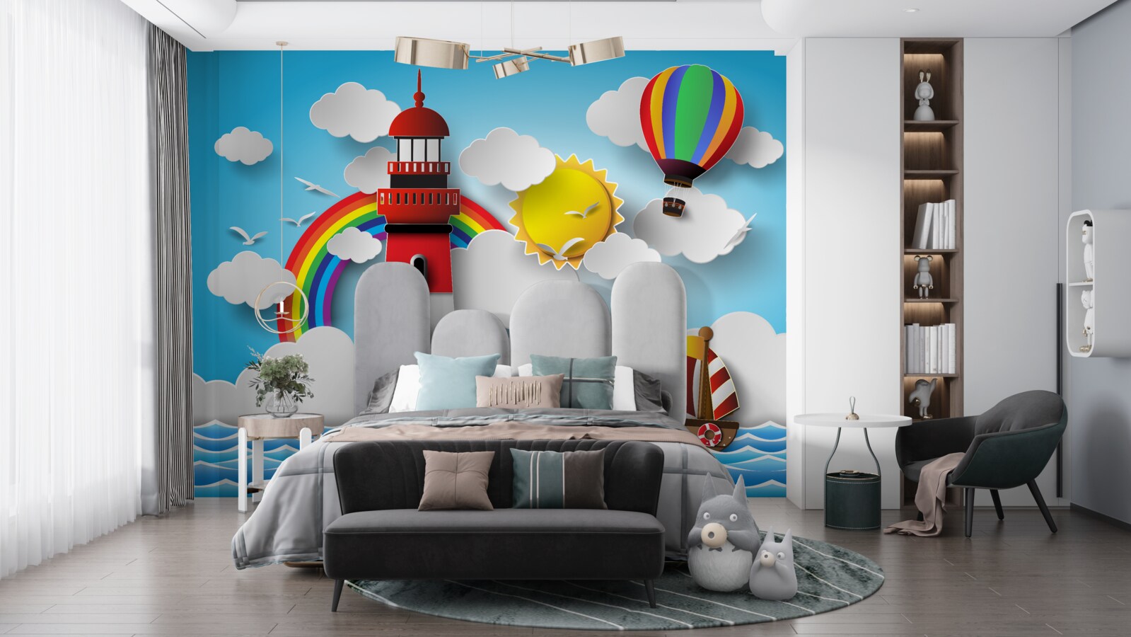 Fototapeta jasný maják osvetľuje jachty plávajúce v blízkosti