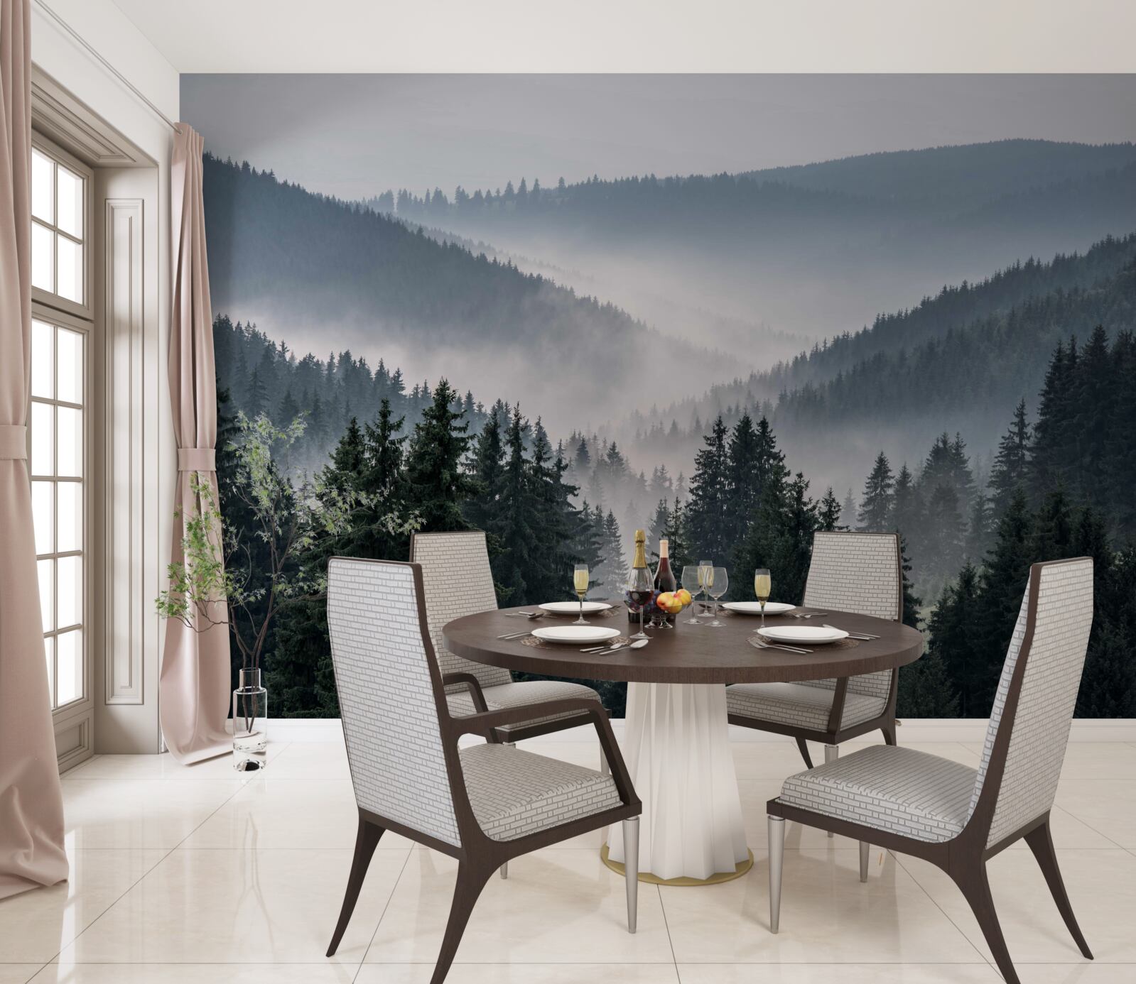 Fototapeta ihličnatý horský les sa skrýva pod rúškom hustej hmly