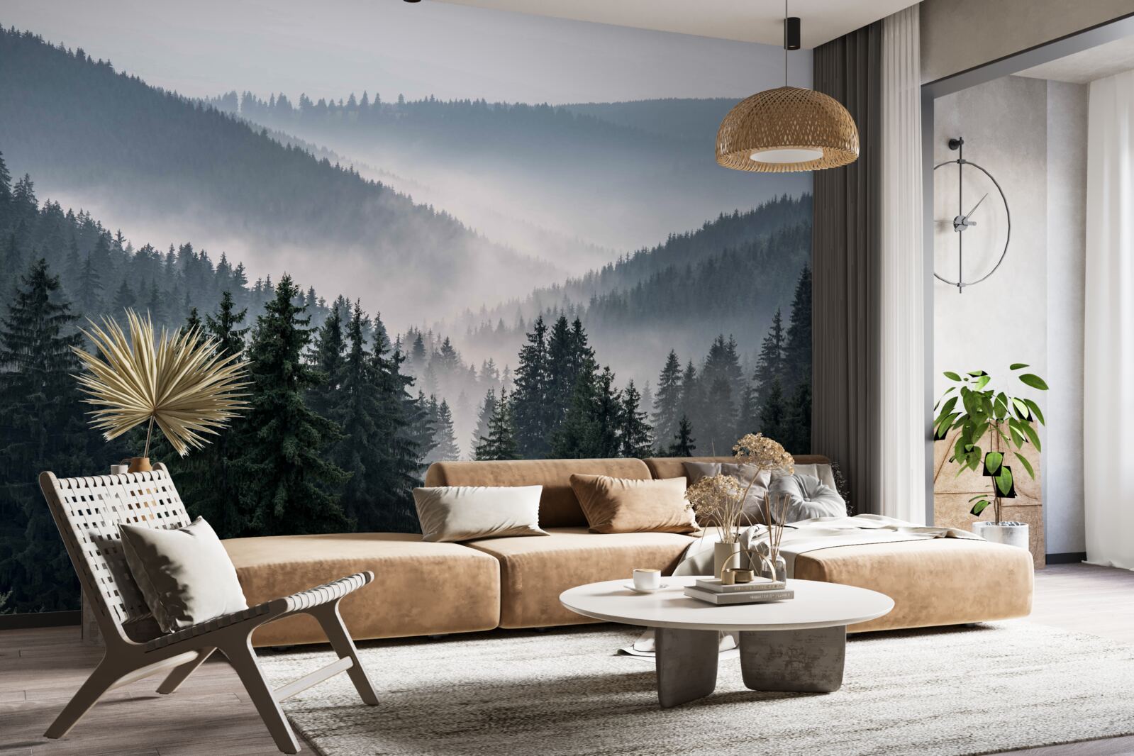 Fototapeta ihličnatý horský les sa skrýva pod rúškom hustej hmly