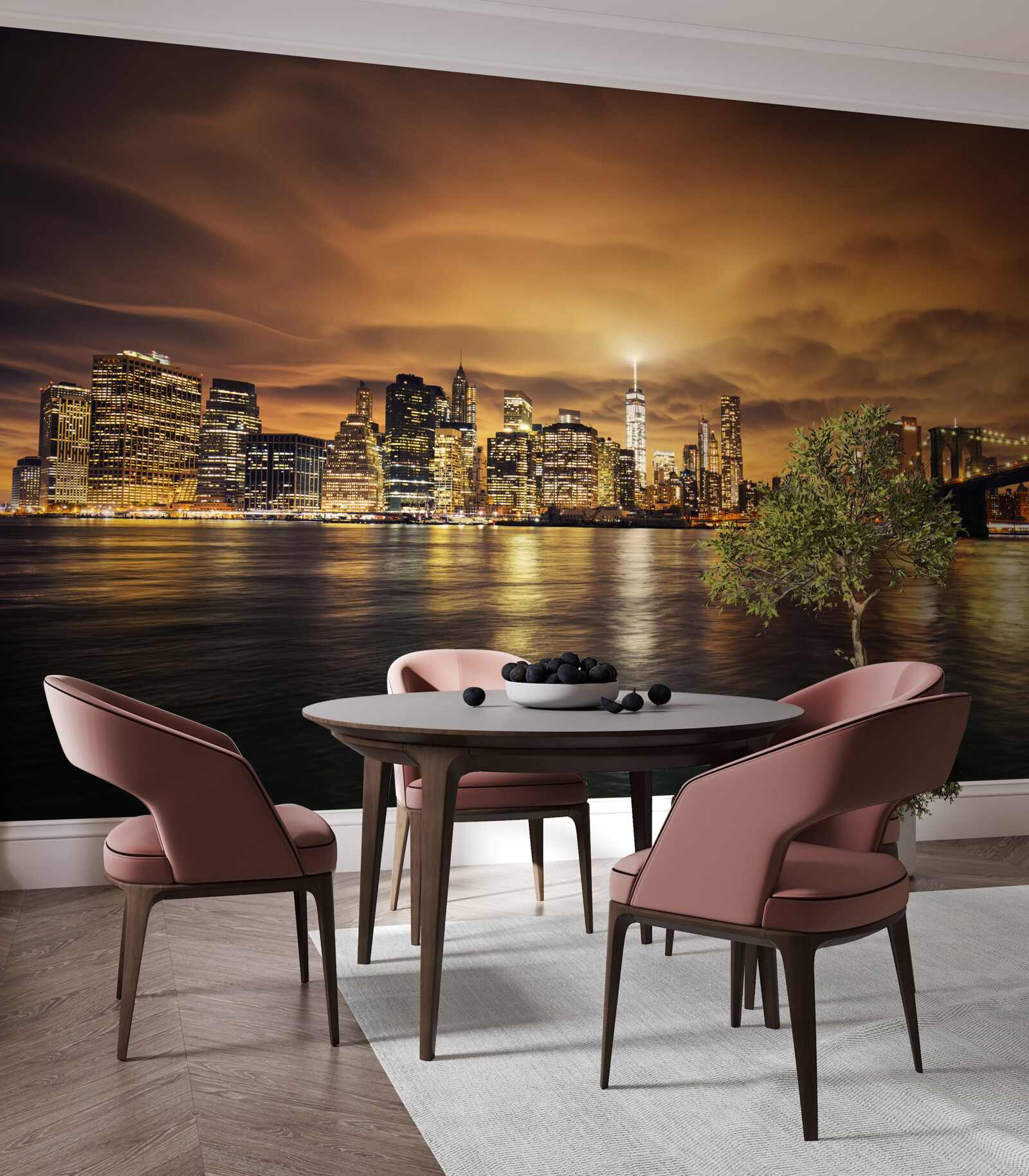 Fototapeta západ slnka je osvetlený žiarou nočných lámp