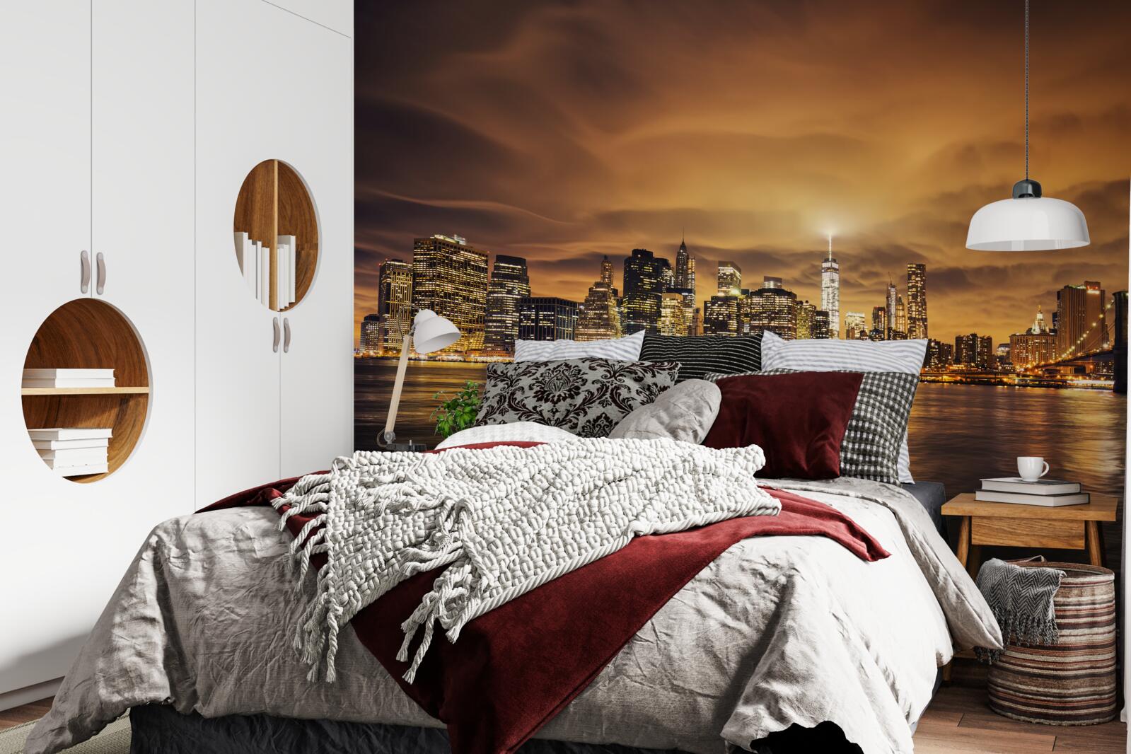 Fototapeta západ slnka je osvetlený žiarou nočných lámp