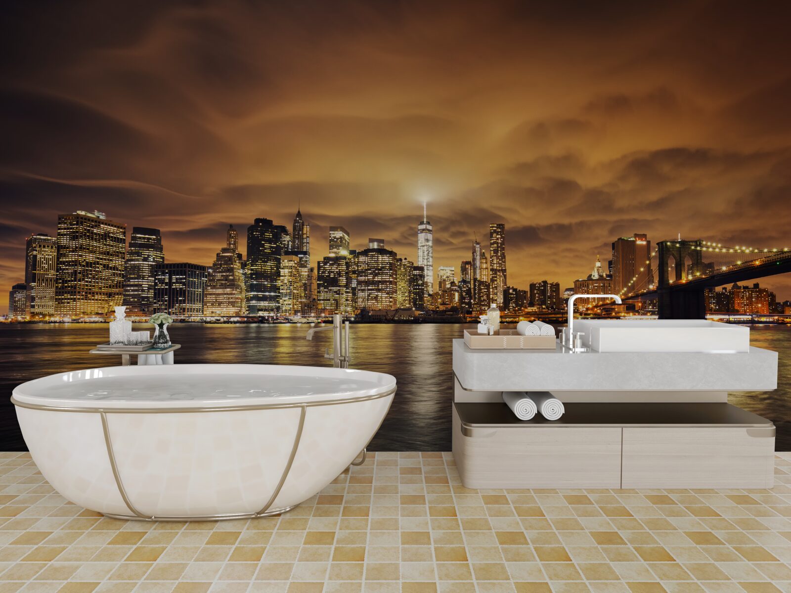 Fototapeta západ slnka je osvetlený žiarou nočných lámp