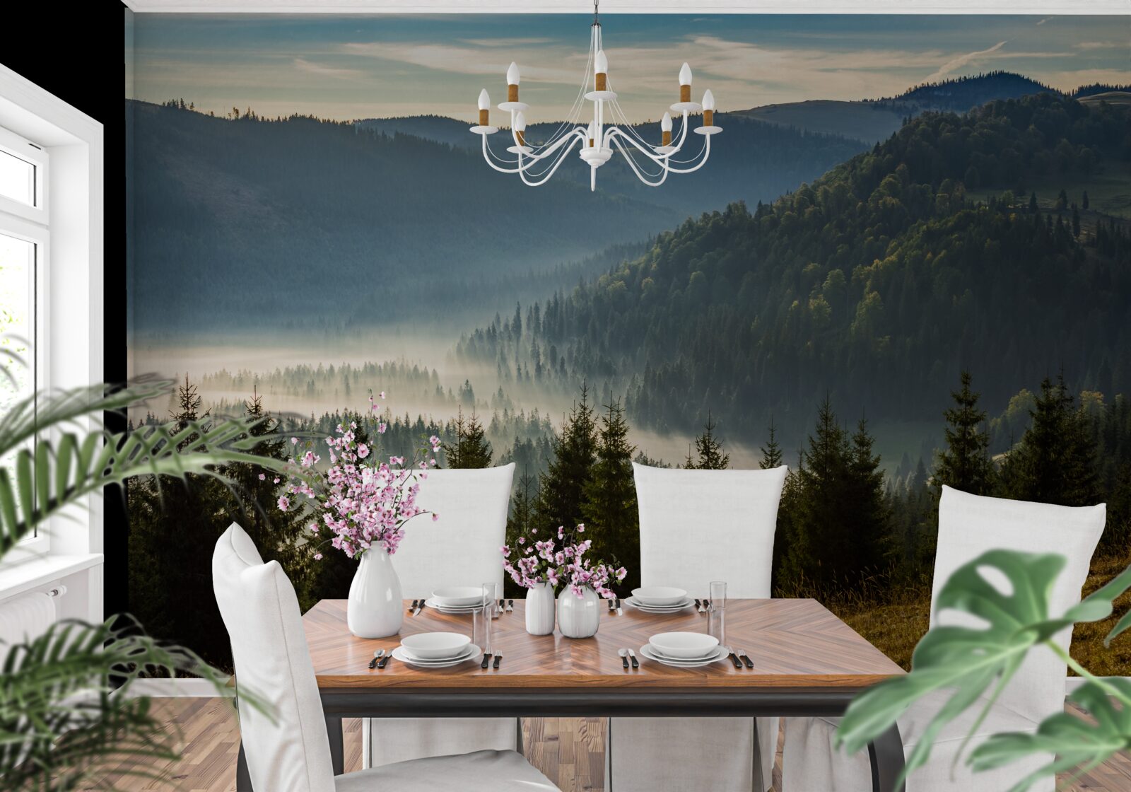 Fototapeta hustý jesenný les je zahalený do hustejšej hmly