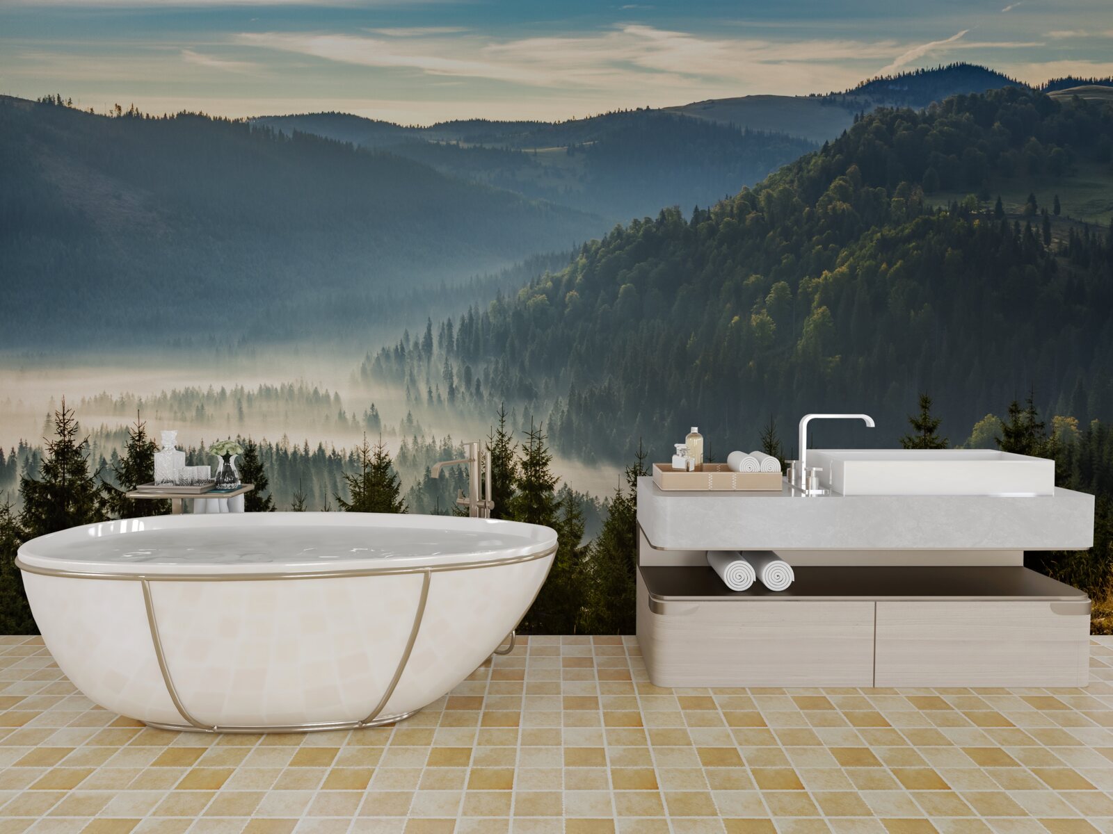 Fototapeta hustý jesenný les je zahalený do hustejšej hmly