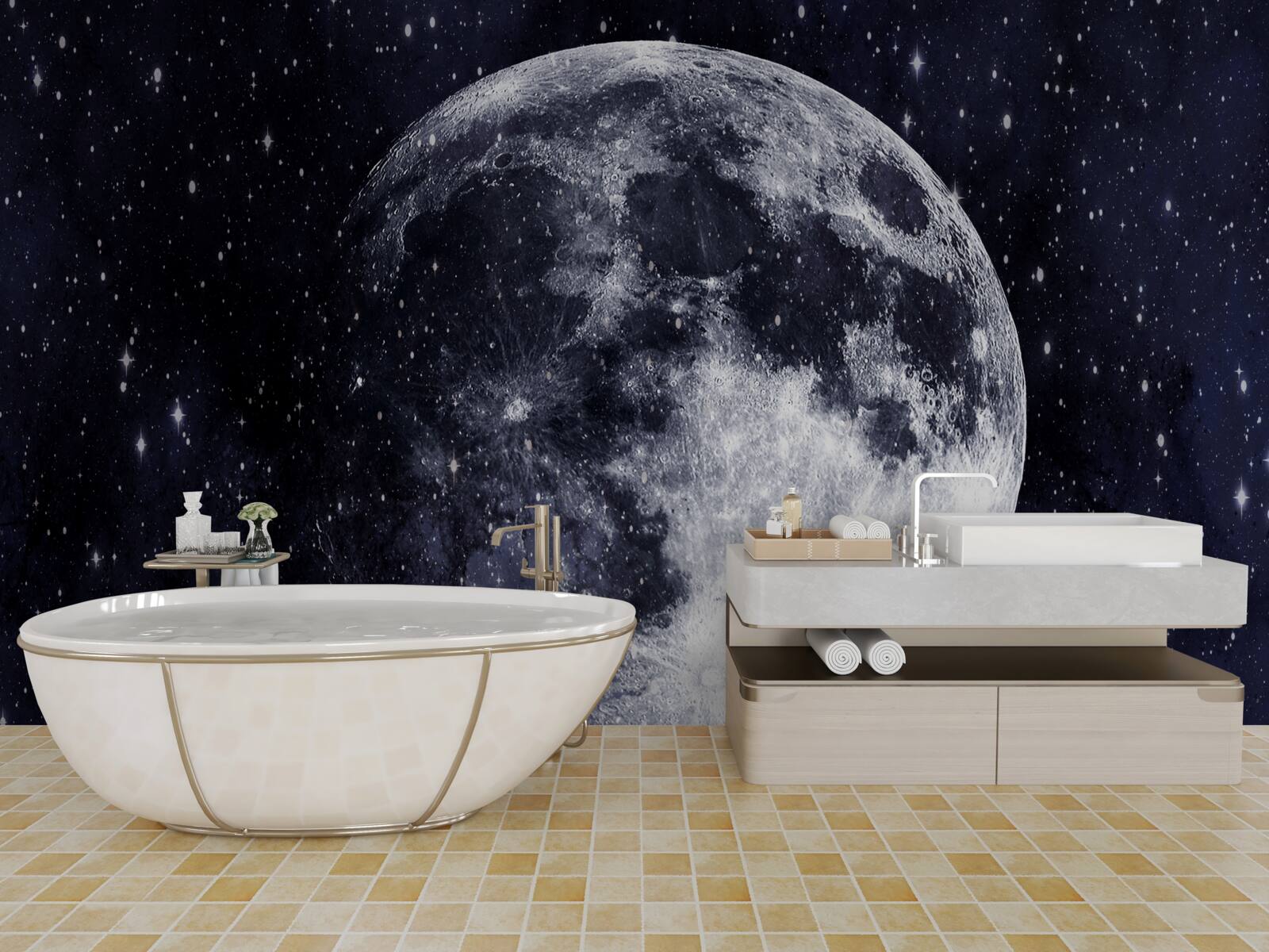 Fototapeta medzi hviezdami je viditeľný veľký obraz mesiaca