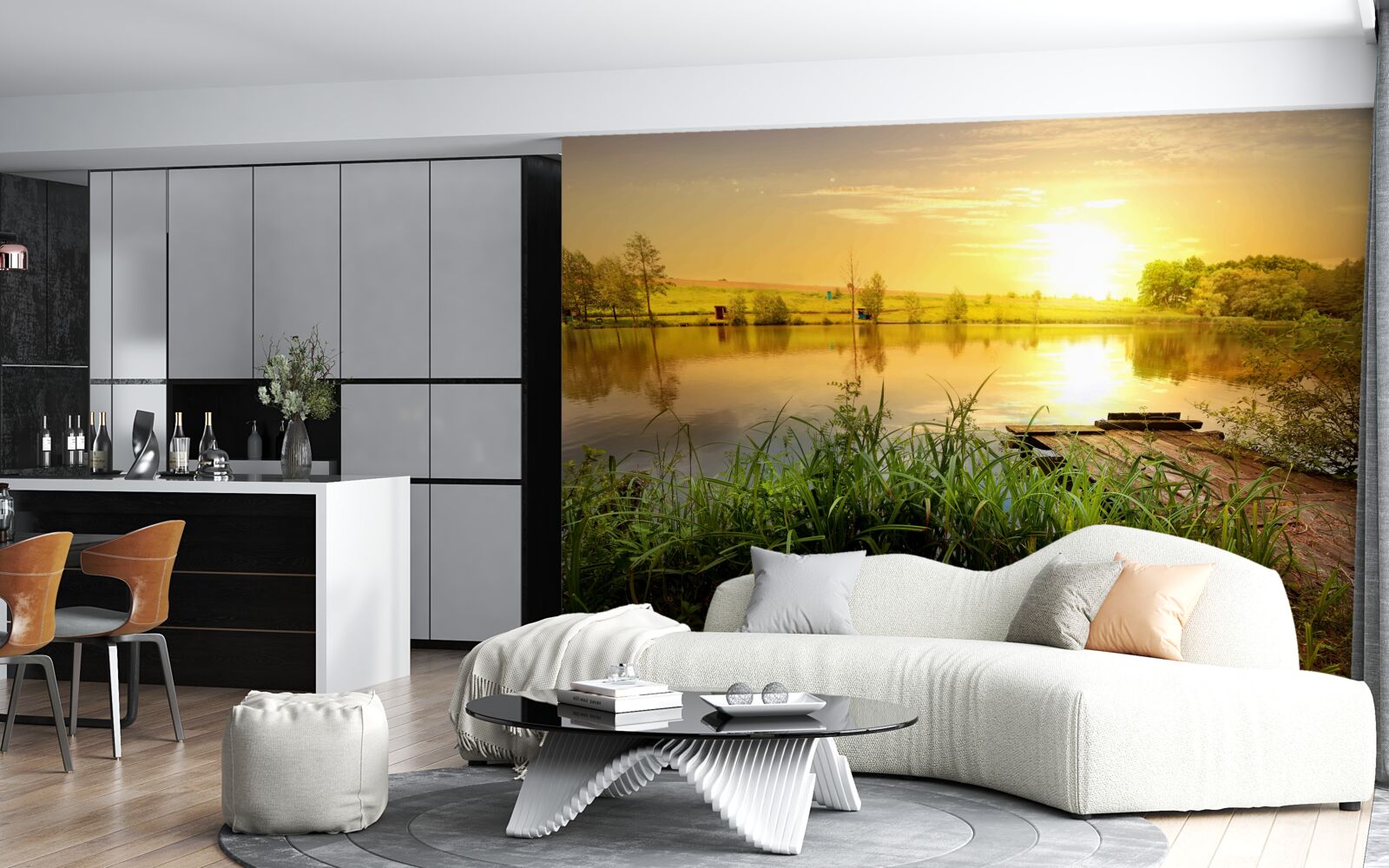 Fototapeta jasný východ slnka nad tichým jazerom