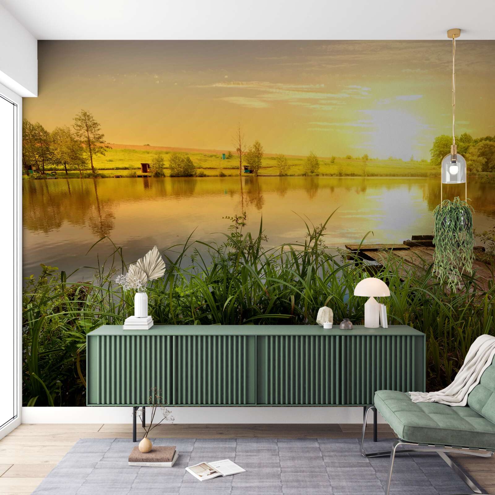 Fototapeta jasný východ slnka nad tichým jazerom