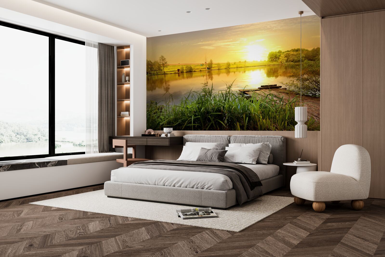 Fototapeta jasný východ slnka nad tichým jazerom