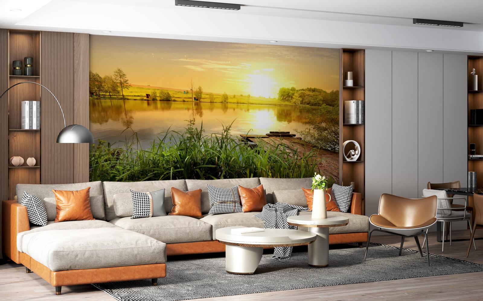 Fototapeta jasný východ slnka nad tichým jazerom