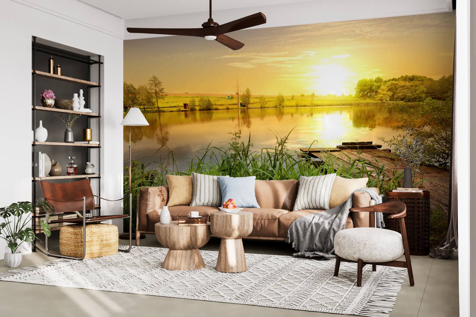 Fototapeta jasný východ slnka nad tichým jazerom