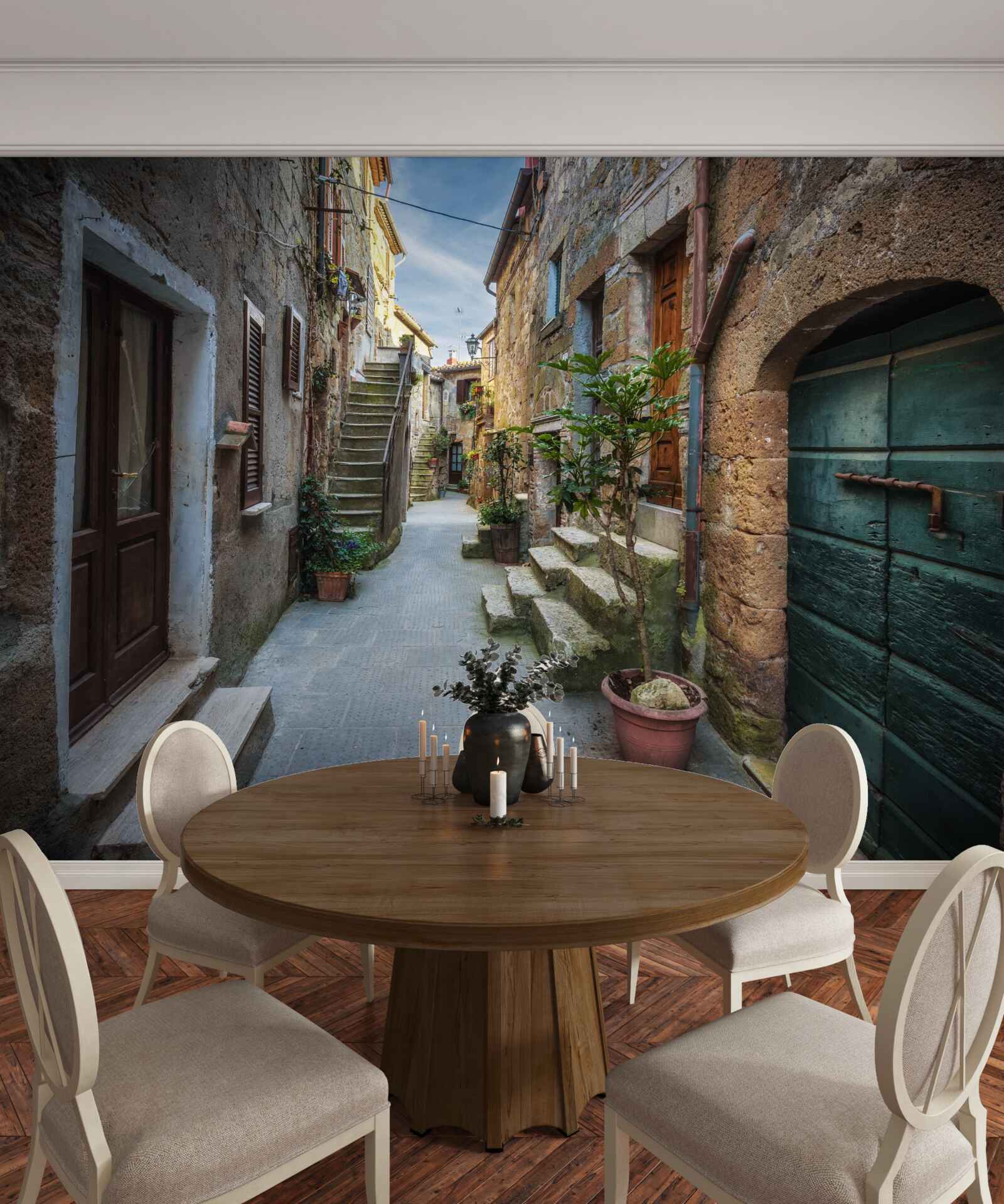 Fototapeta historická ulica z kameňa počas súmraku