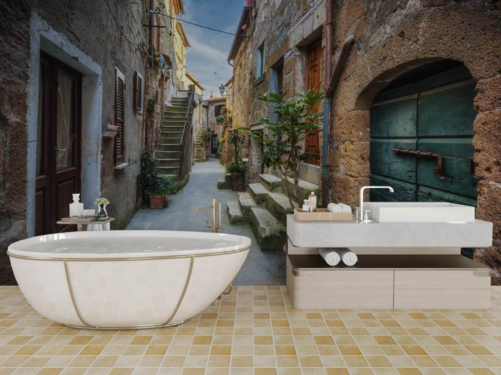 Fototapeta historická ulica z kameňa počas súmraku