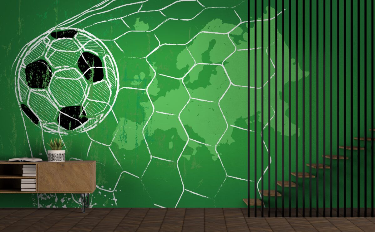 Fototapeta obrys futbalovej lopty a siete na zelenom pozadí