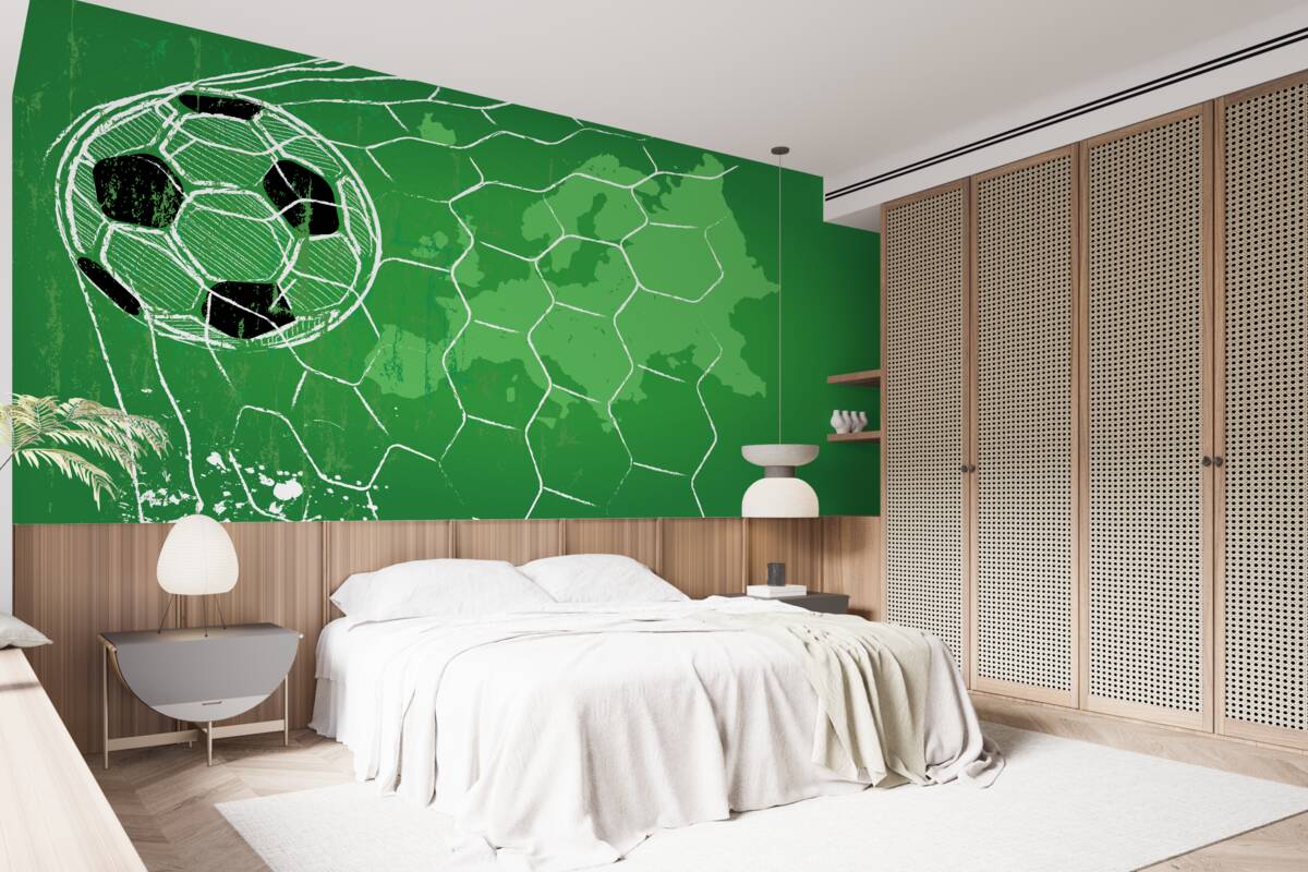 Fototapeta obrys futbalovej lopty a siete na zelenom pozadí