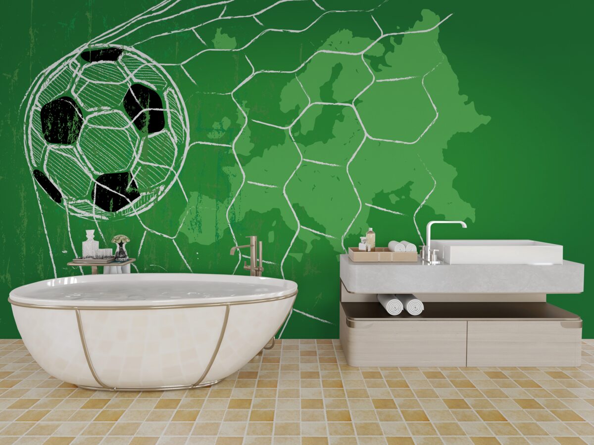 Fototapeta obrys futbalovej lopty a siete na zelenom pozadí