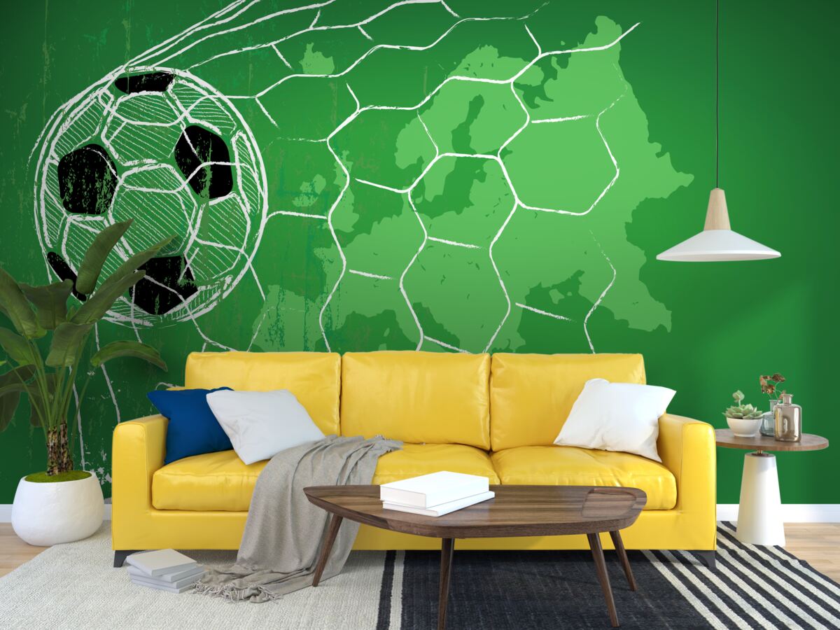 Fototapeta obrys futbalovej lopty a siete na zelenom pozadí