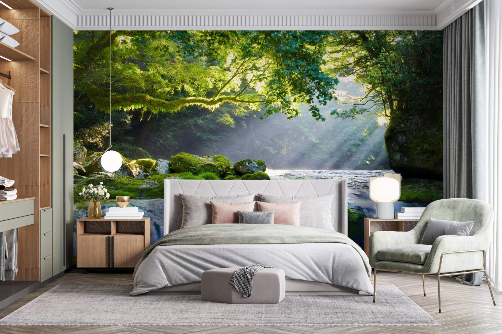 Fototapeta slnečné lúče dopadajú k lesnému vodopádu