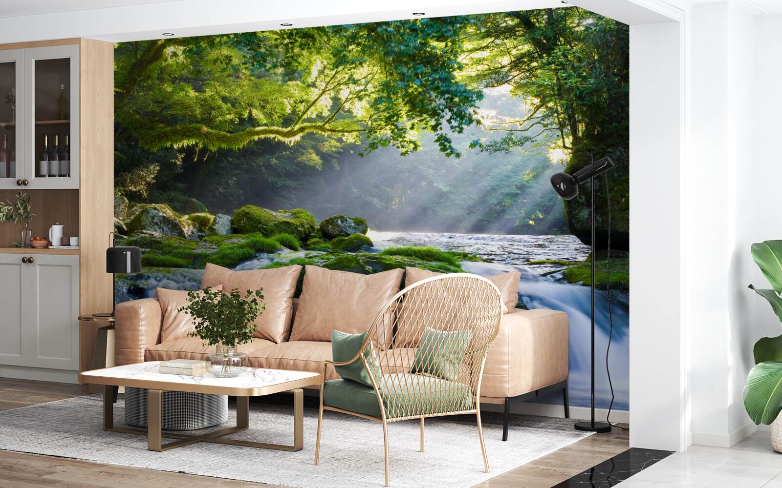 Fototapeta slnečné lúče dopadajú k lesnému vodopádu