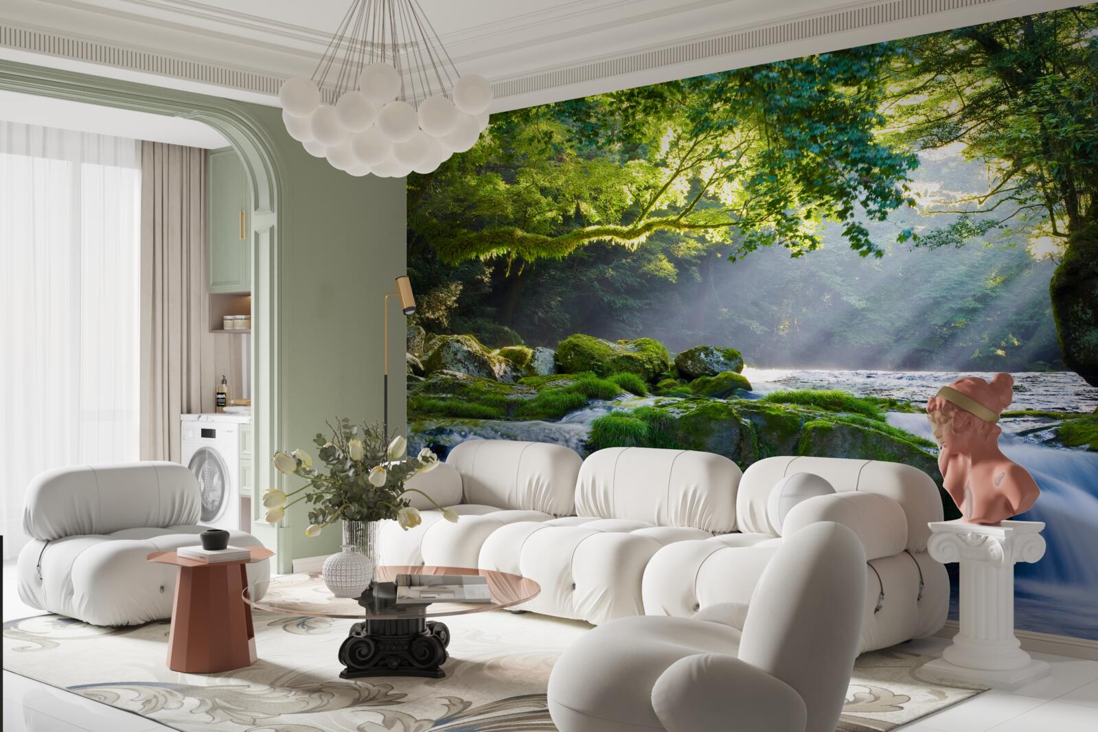 Fototapeta slnečné lúče dopadajú k lesnému vodopádu