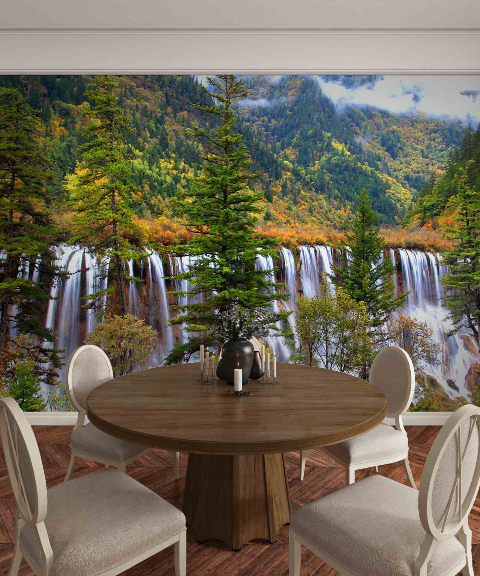 Fototapeta obrovský vodopád stekajúci po horských svahoch