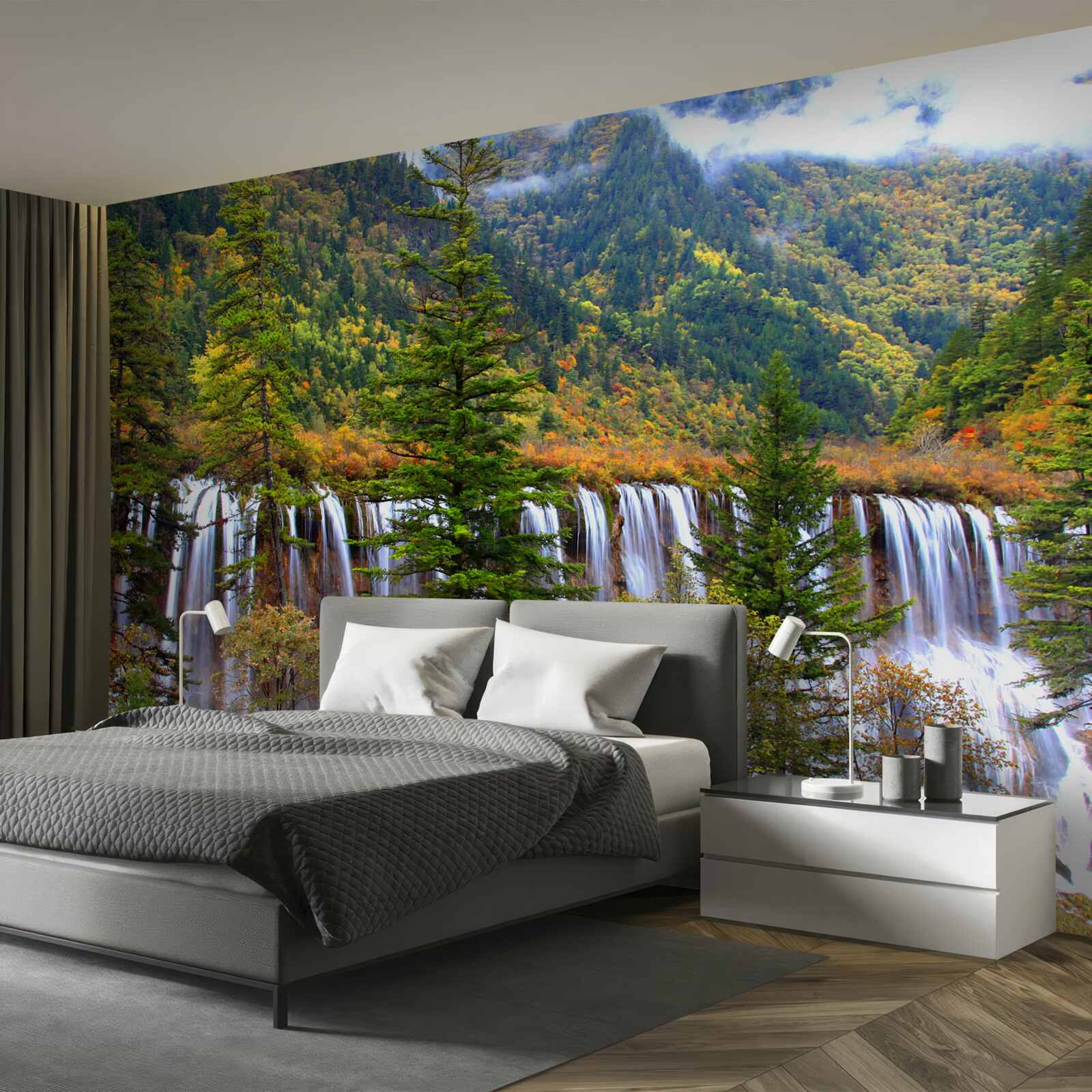 Fototapeta obrovský vodopád stekajúci po horských svahoch