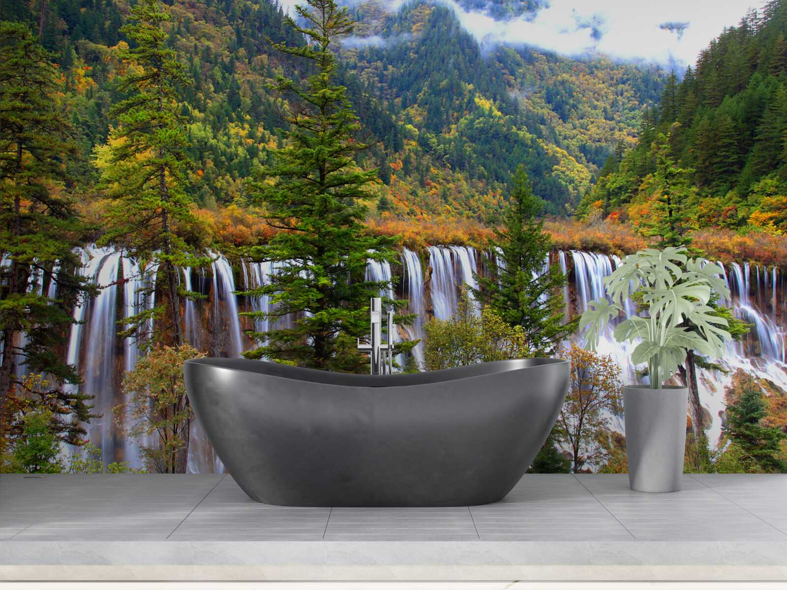 Fototapeta obrovský vodopád stekajúci po horských svahoch