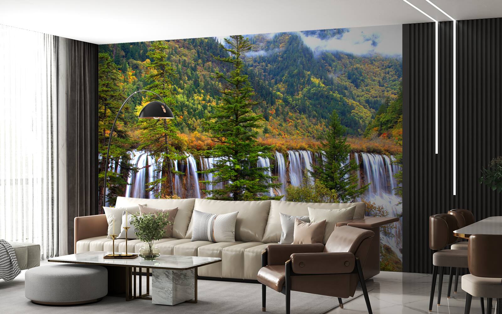 Fototapeta obrovský vodopád stekajúci po horských svahoch