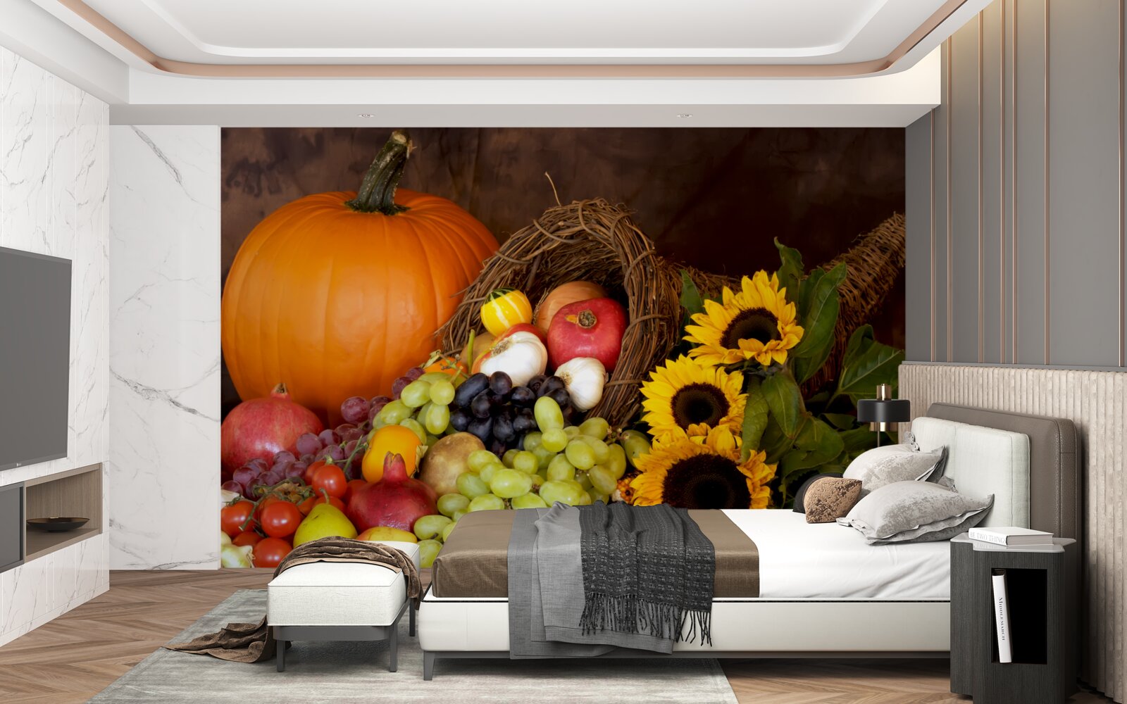 Fototapeta zloženie ovocia a slnečnice