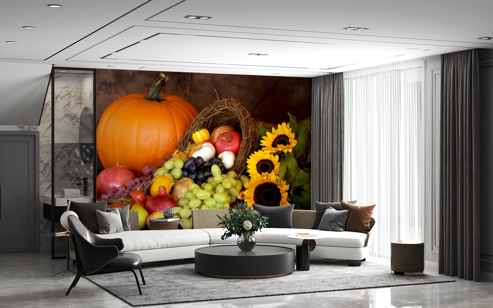 Fototapeta zloženie ovocia a slnečnice