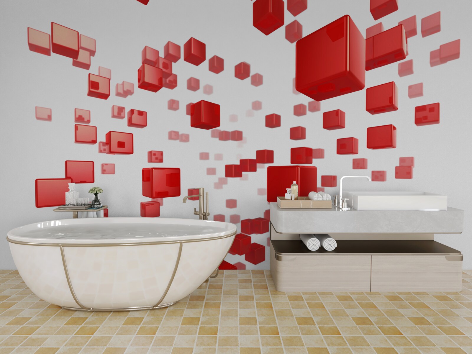 Fototapeta rastúce jasne červené štvorce