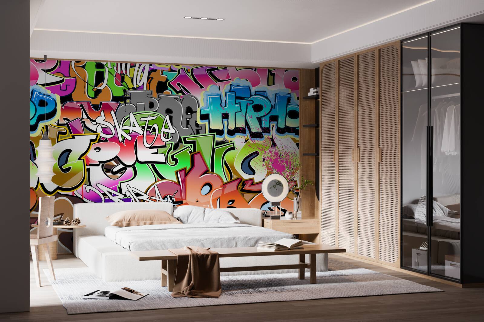 Fototapeta pútavé graffiti so žiarivými nápismi