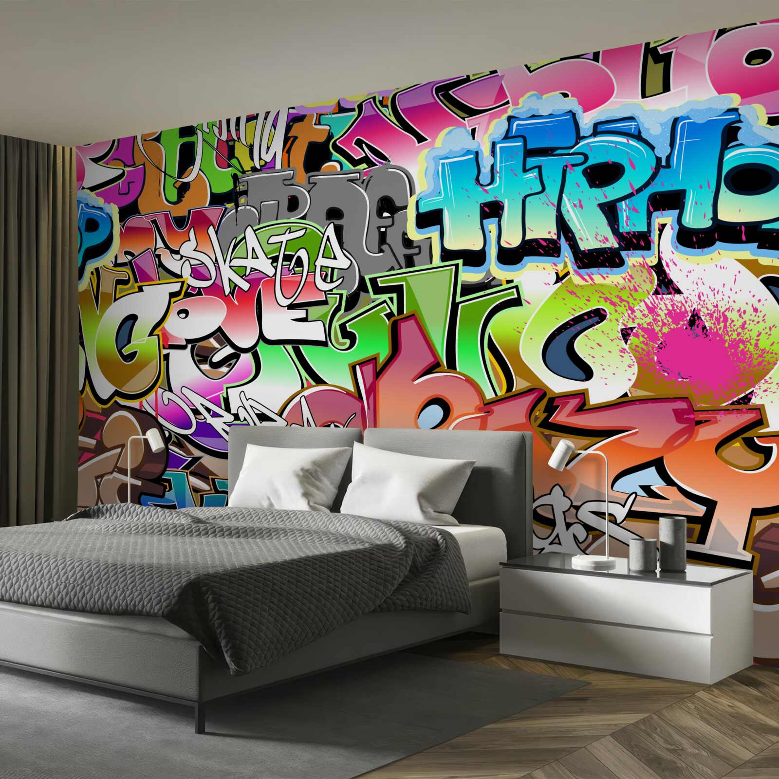 Fototapeta pútavé graffiti so žiarivými nápismi