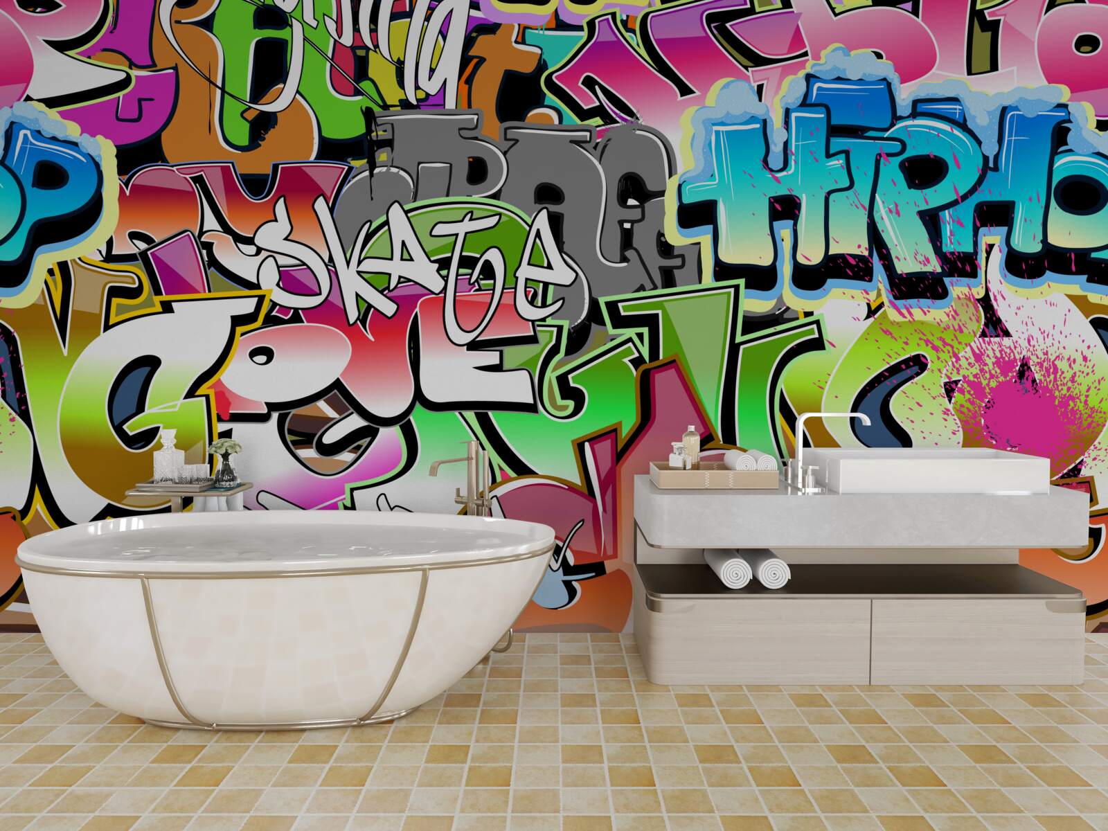 Fototapeta pútavé graffiti so žiarivými nápismi