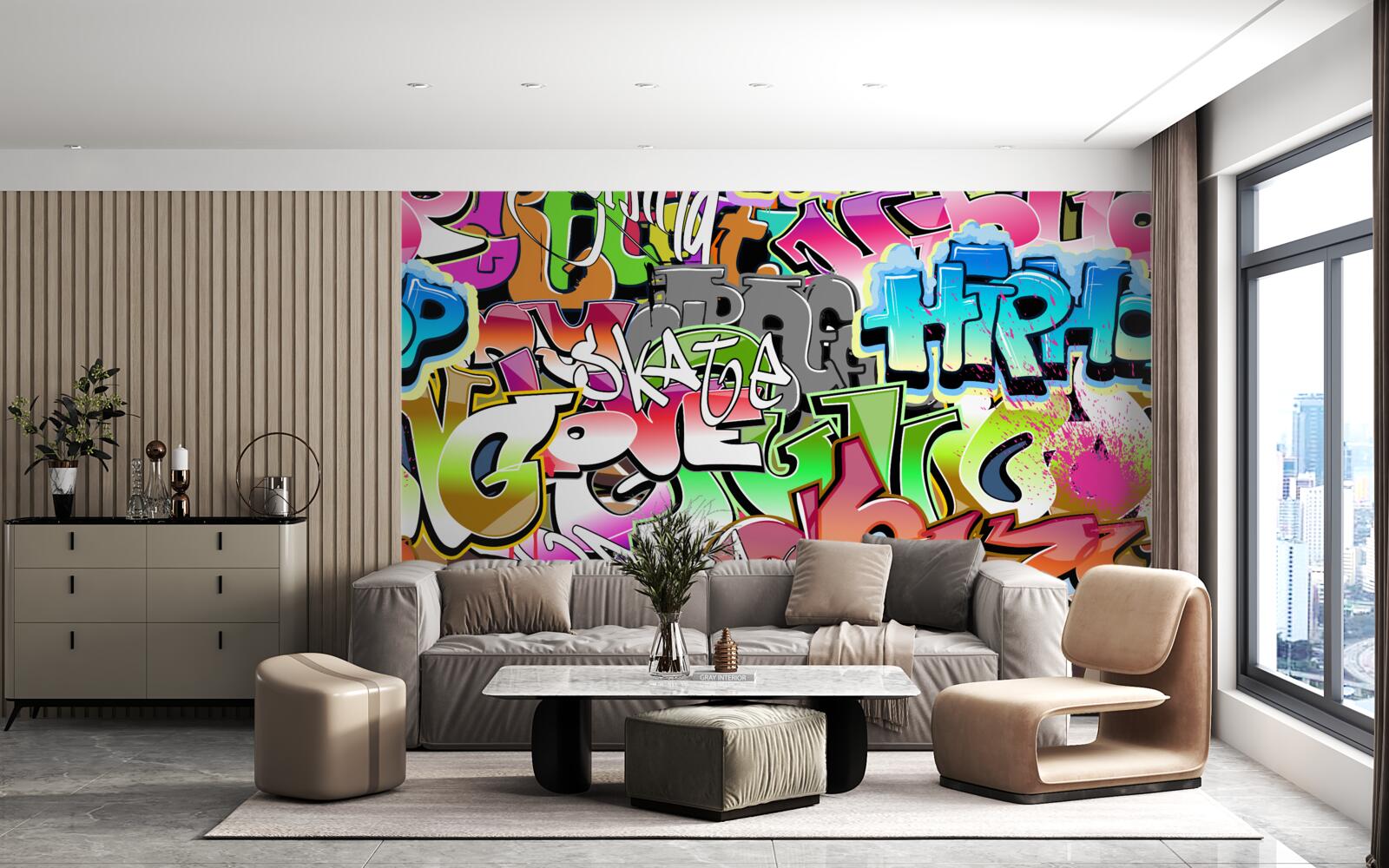 Fototapeta pútavé graffiti so žiarivými nápismi