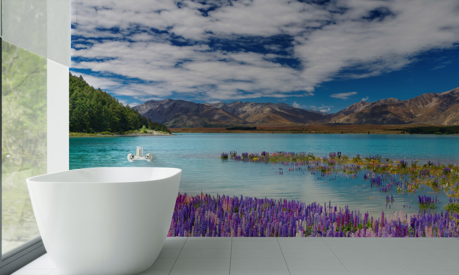 Fototapeta kvety sa odrážajú v krištáľovo čistej vode horského jazera