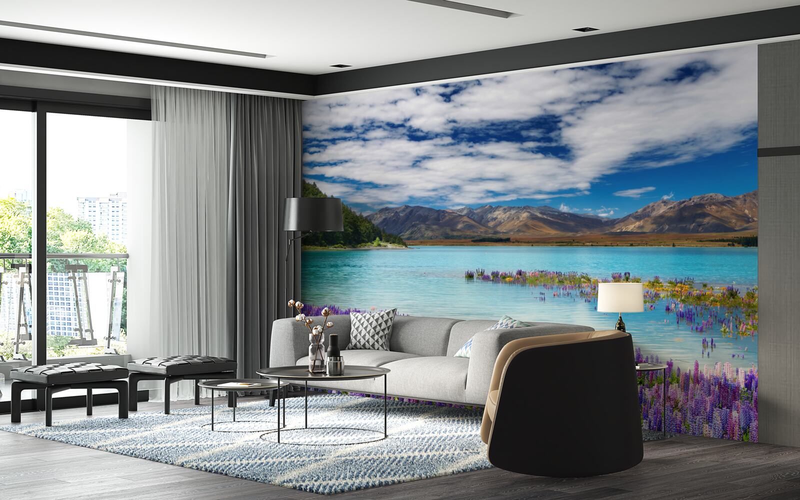 Fototapeta kvety sa odrážajú v krištáľovo čistej vode horského jazera