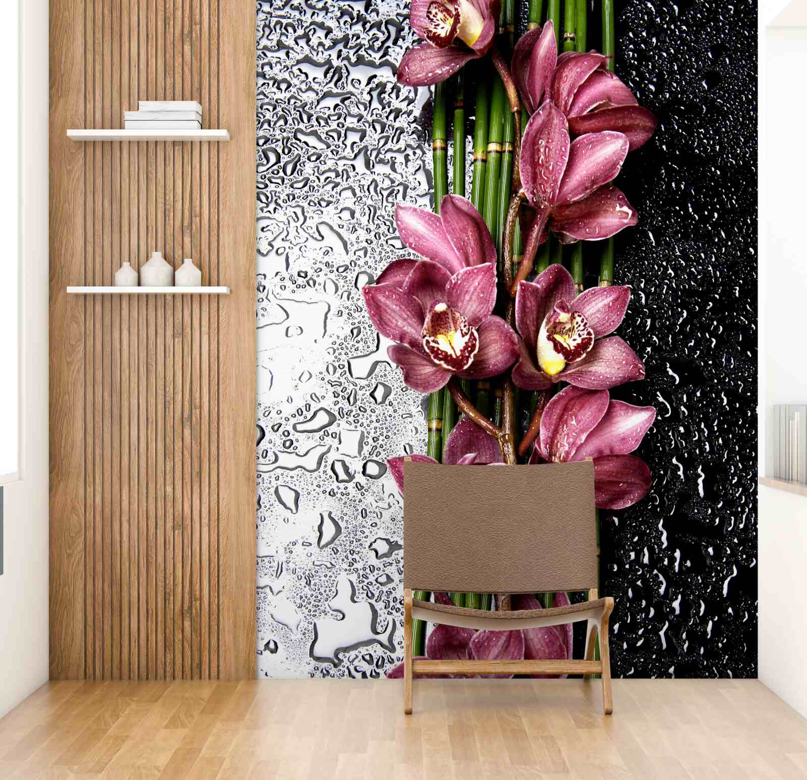 Fototapeta mokrú podlahu zdobia konáre jemných kvetov
