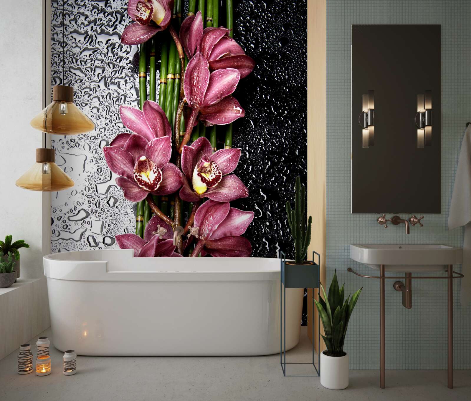 Fototapeta mokrú podlahu zdobia konáre jemných kvetov