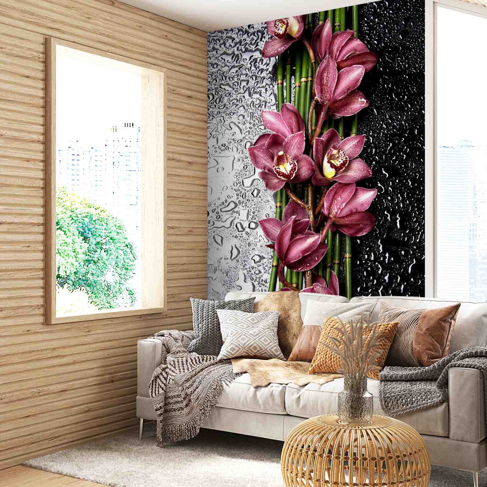 Fototapeta mokrú podlahu zdobia konáre jemných kvetov