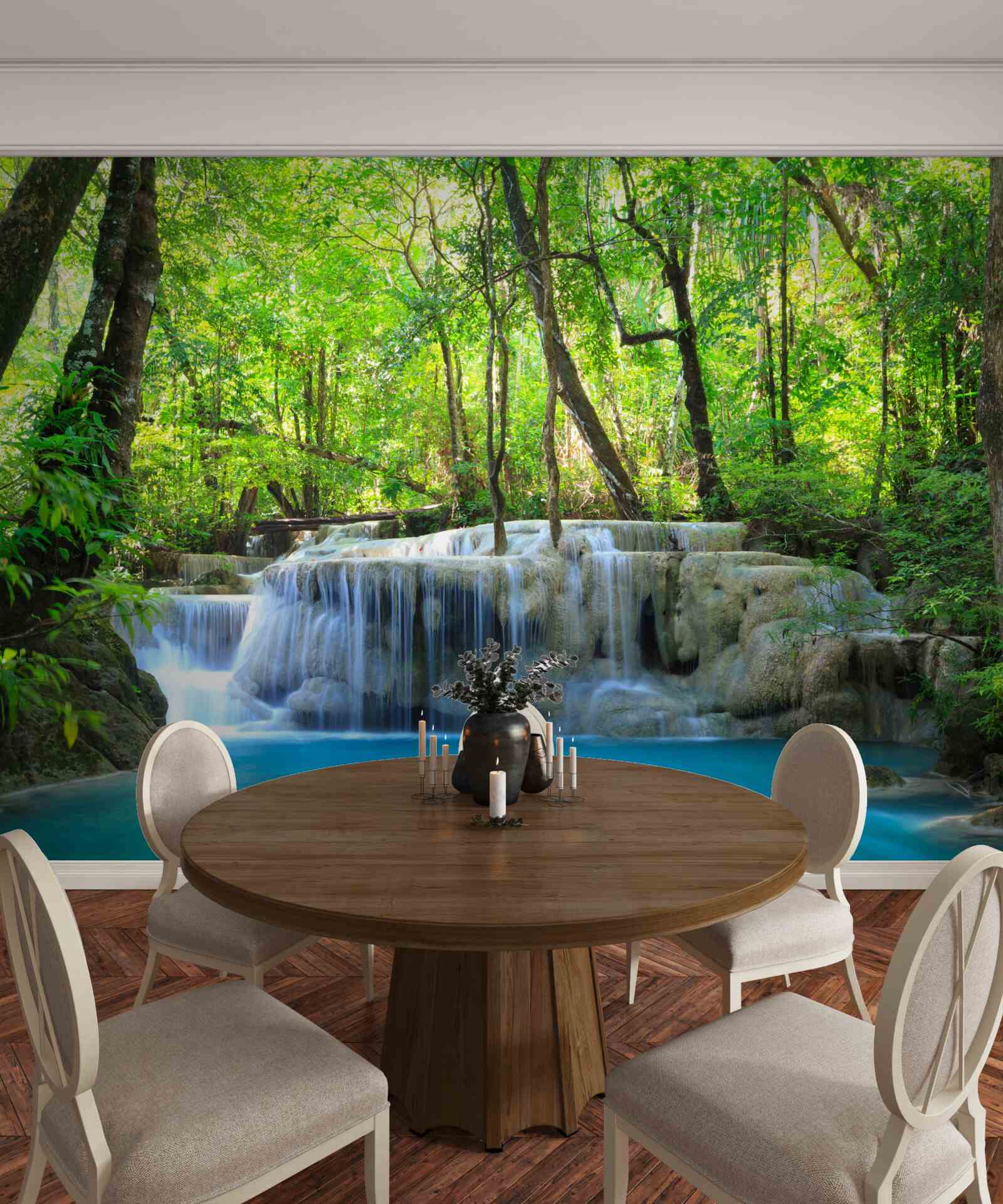 Fototapeta zelený les ukrýva vodopád