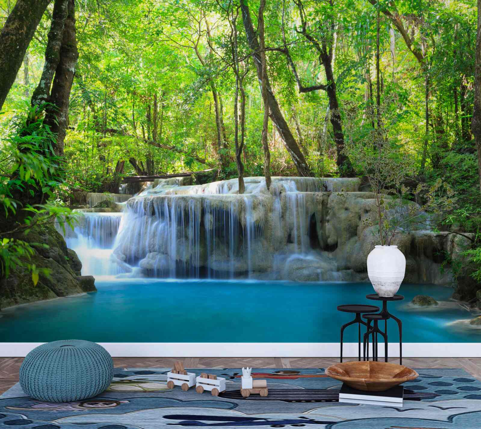 Fototapeta zelený les ukrýva vodopád