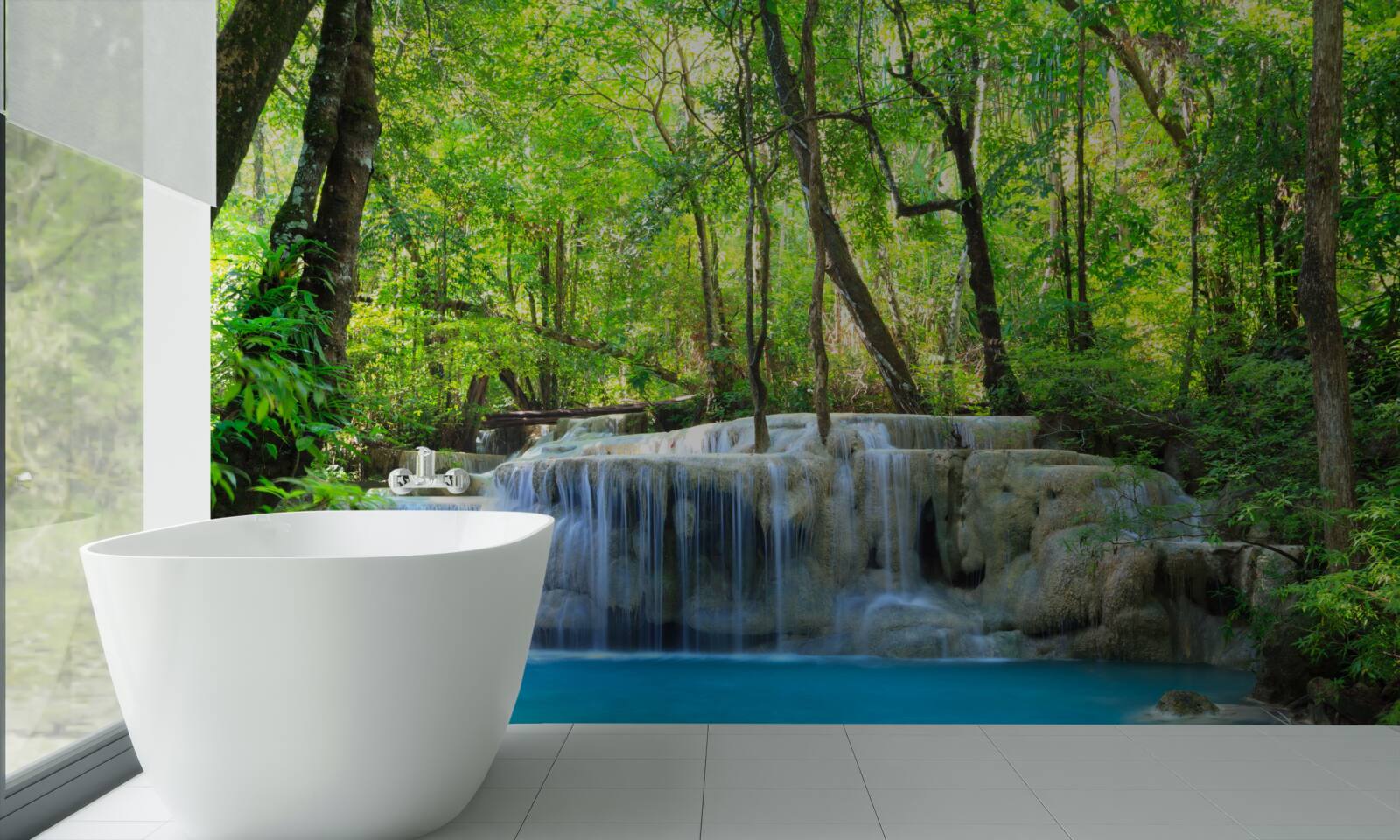 Fototapeta zelený les ukrýva vodopád